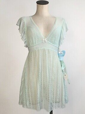 Besty Johnson Baby Doll Sheer Lace Lingerie Mint Green Size Small Bow Coquette